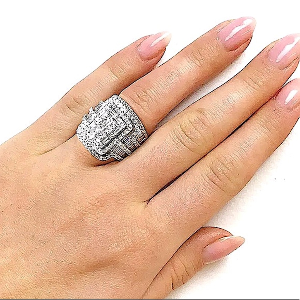 NEW 2 PIECE 925 STERLING SILVER DIAMOND ZIRCON ENGAGEMENT RING - Picture 2 of 10
